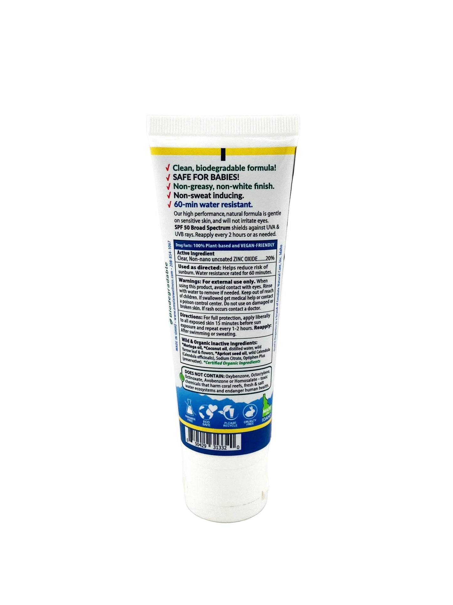 Organic Mineral Sunscreen SPF 50 - Water resistant and ECO-SAFE