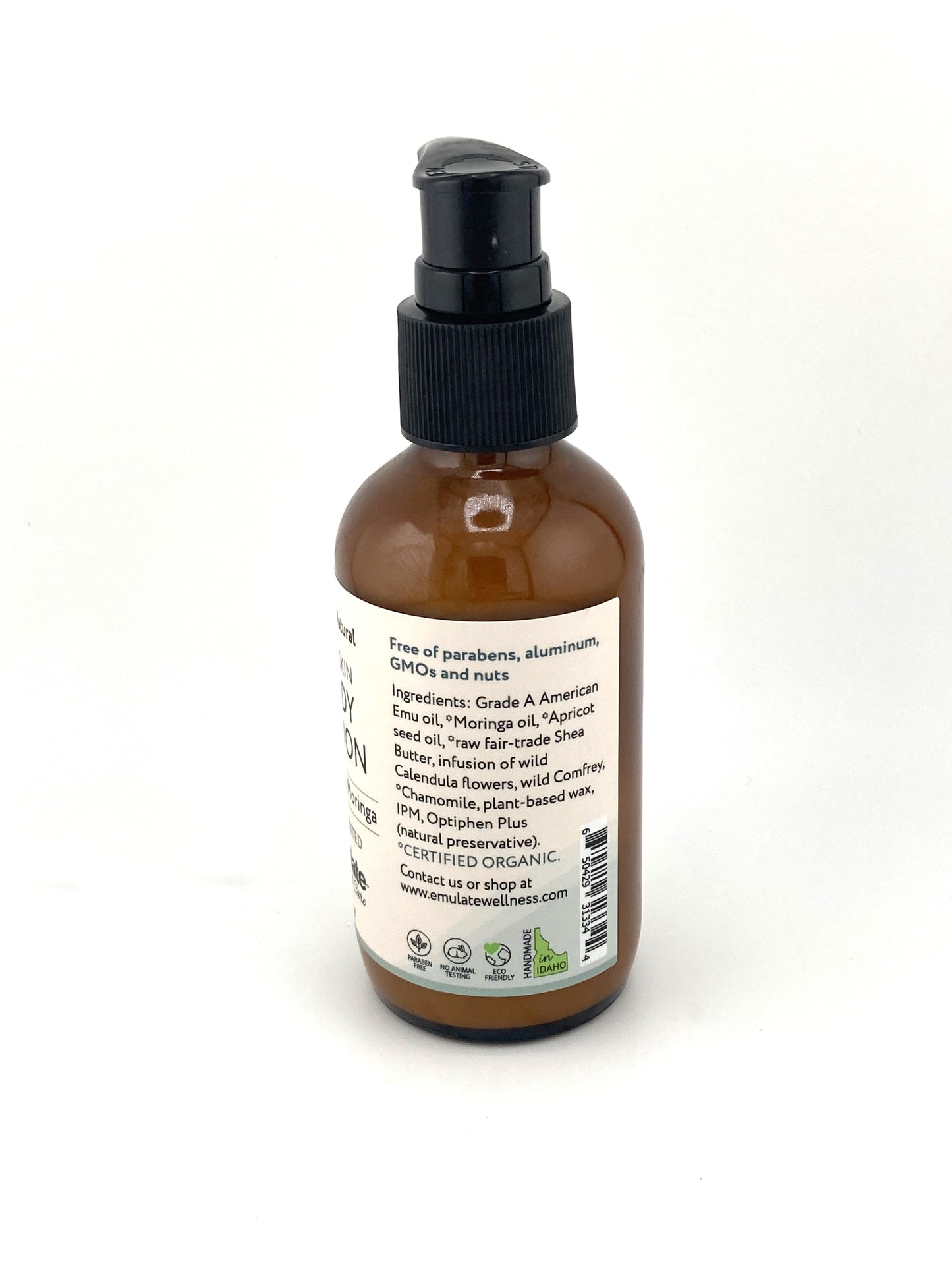 Pumpable Dry Skin Body Lotion for Dry Skin with Emu oil + Moringa oil with healing herbal infusion. 4 oz. - Unscented of Lavender/Chamomile