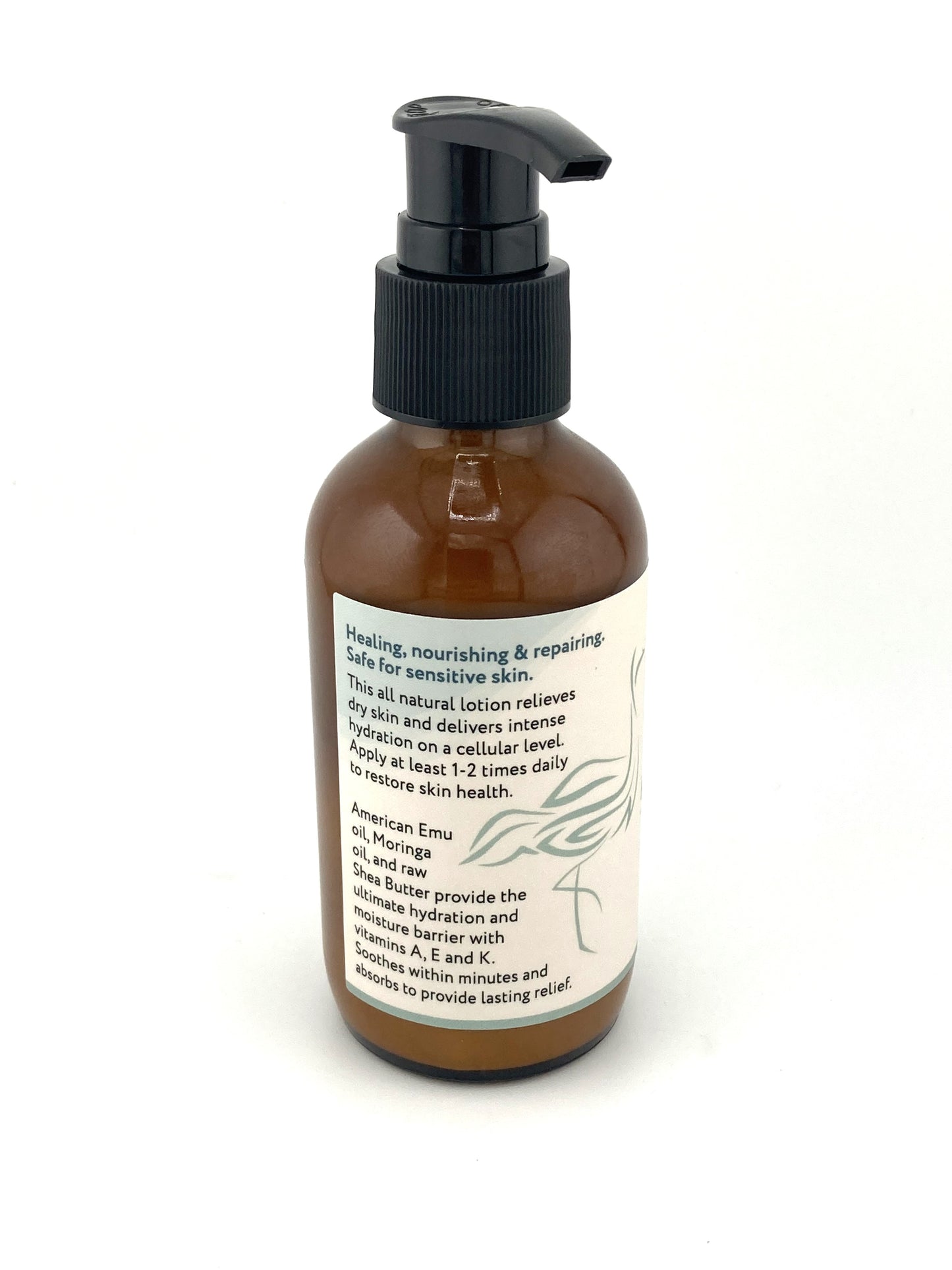 Pumpable Dry Skin Body Lotion for Dry Skin with Emu oil + Moringa oil with healing herbal infusion. 4 oz. - Unscented of Lavender/Chamomile