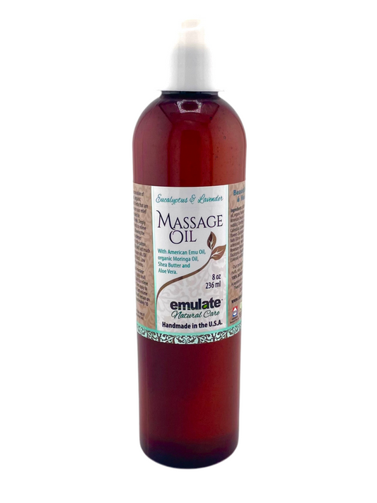 Lavender eucalyptus massage oil in an 8 ounce bottle