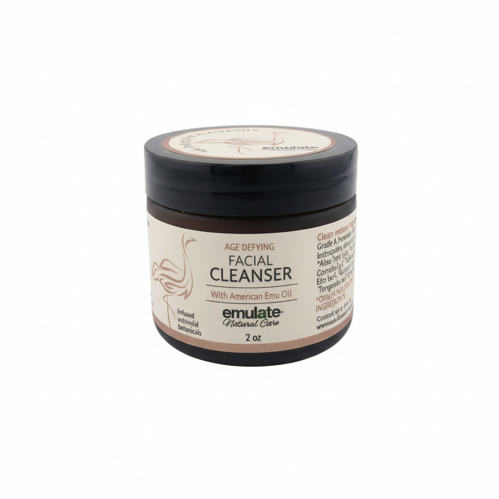 Jar of facial cleanser on a white background