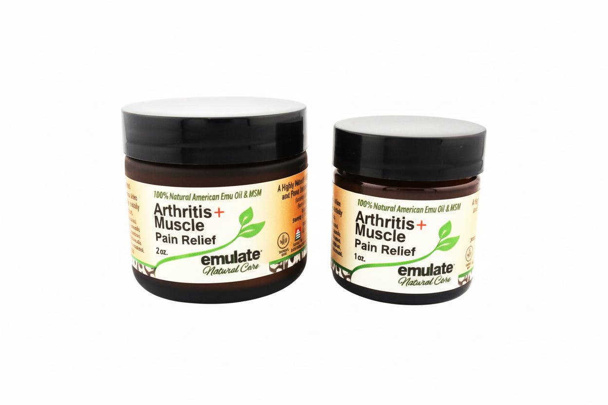 Two arthritis jars with labels on a white background